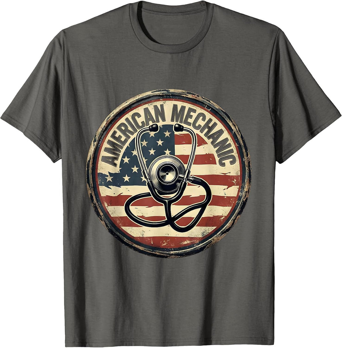 Men's American Mechanic Vintage Patriotic Mechanic Gift T-Shirt - Asphalt Grey