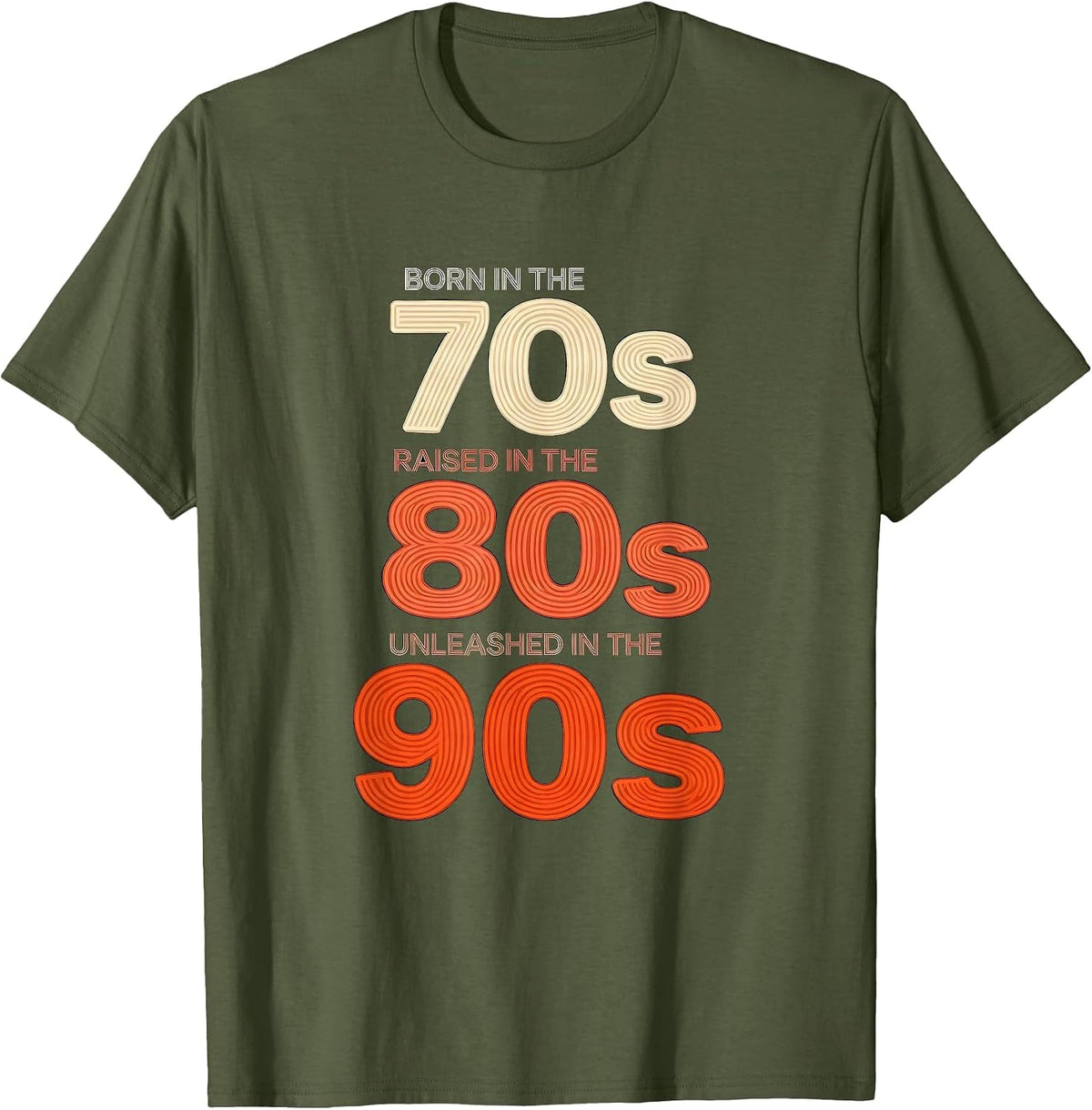 Men's Born In The 70s, Raised In The 80s, Unleashed In The 90s T-Shirt - Olive Green