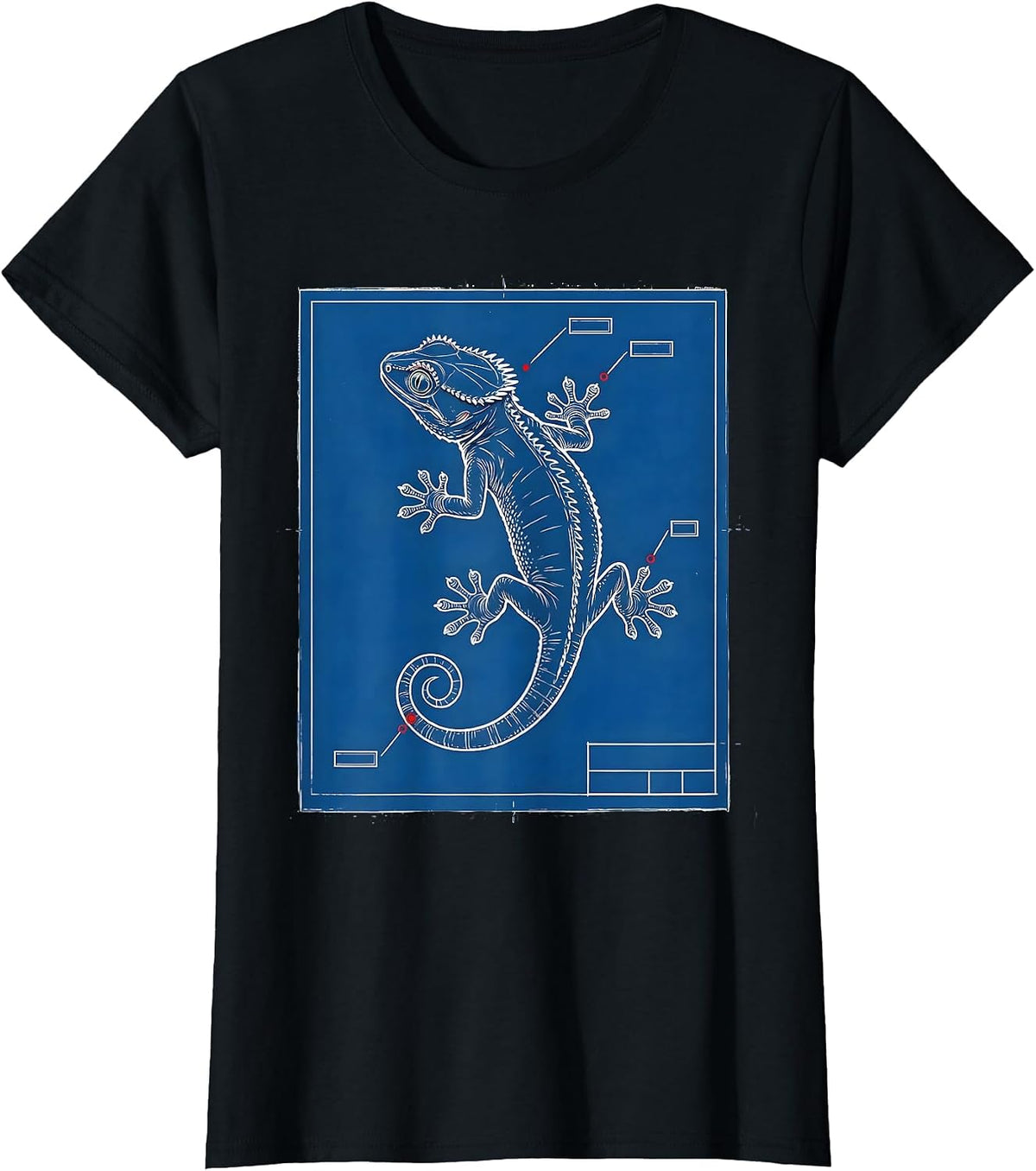 Women's Crested Gecko Technical Blueprint Reptile Lover Gift T-Shirt - Black