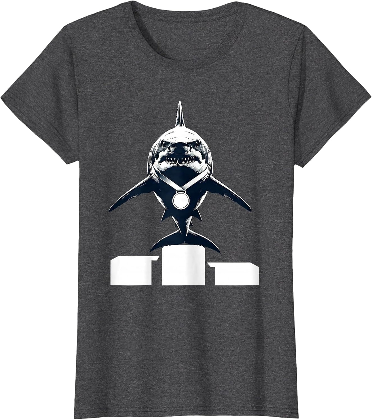Women's Daddy Shark Number One Dad Podium Graphic T-Shirt - Dark Heather Grey