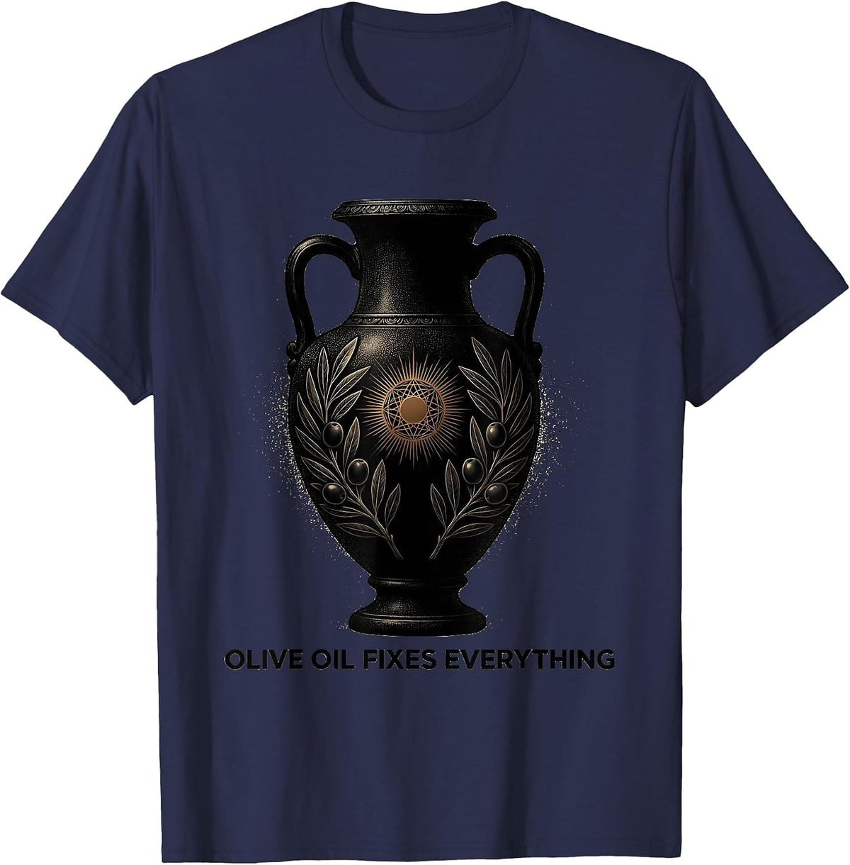 Olive Oil Fixes Everything Italian Pride Design T-Shirt - Navy Blue