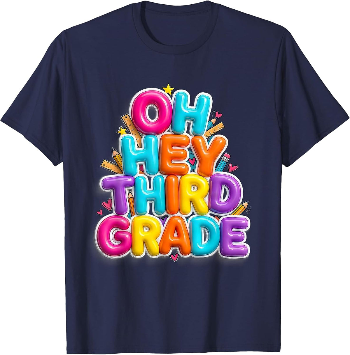 Oh Hey Third Grade Cute Preppy Teachers Back To School T-Shirt - Navy Blue