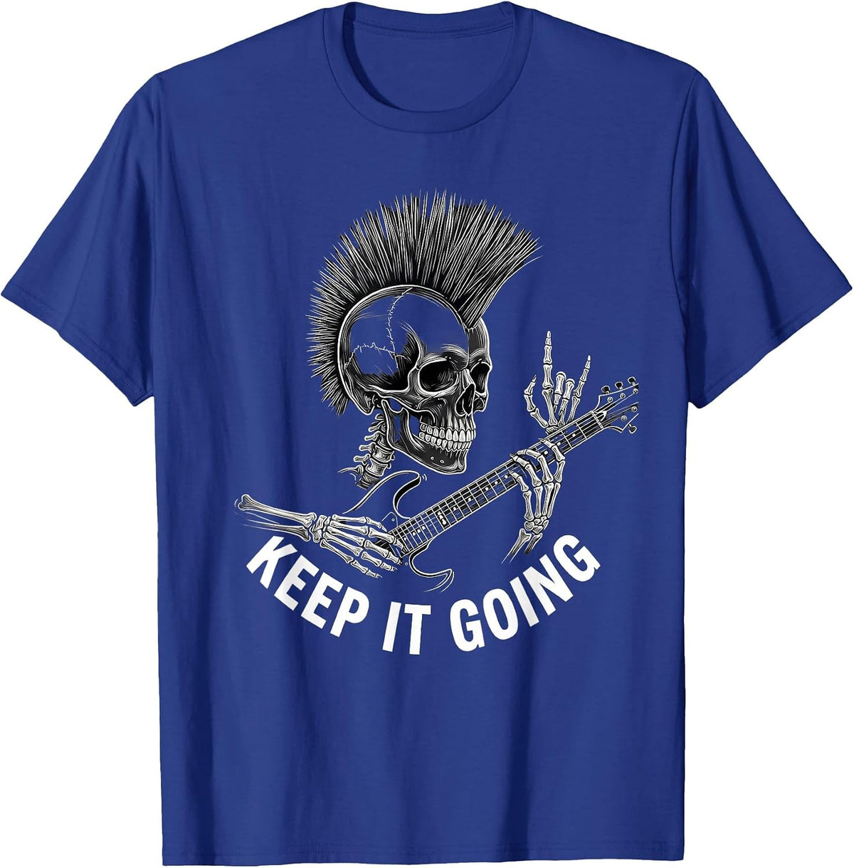Keep It Going Punk Rock Skeleton Skull Guitar Halloween T-Shirt - Royal Blue