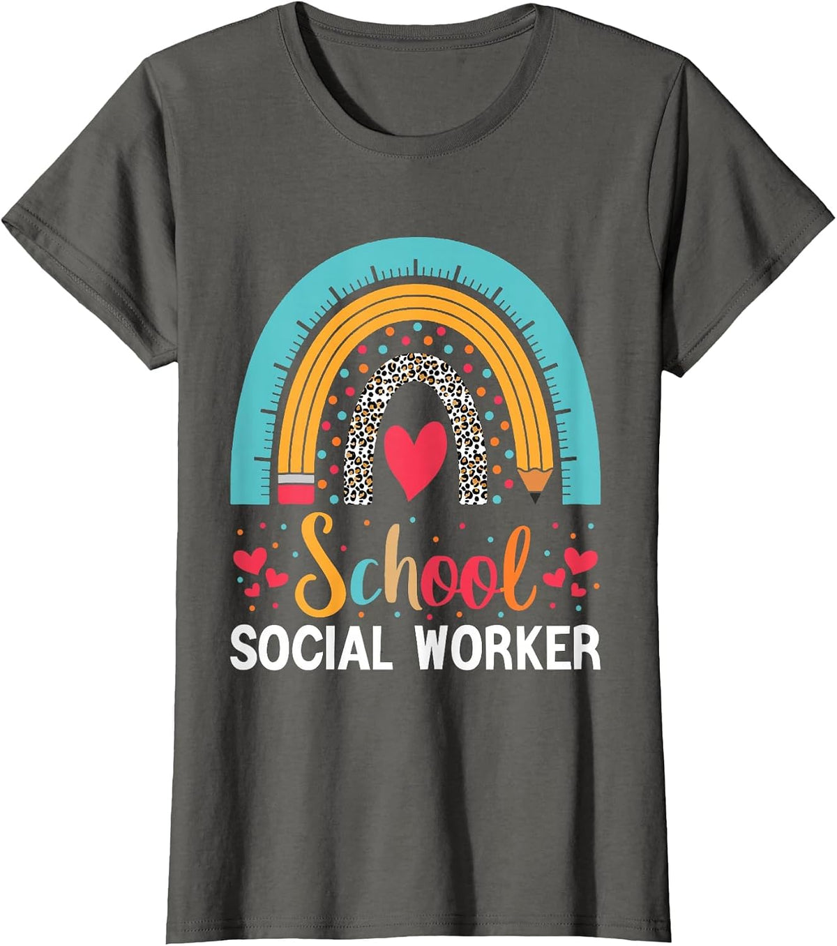 School Social Worker Boho Rainbow Leopard School Worker T-Shirt - Asphalt Grey