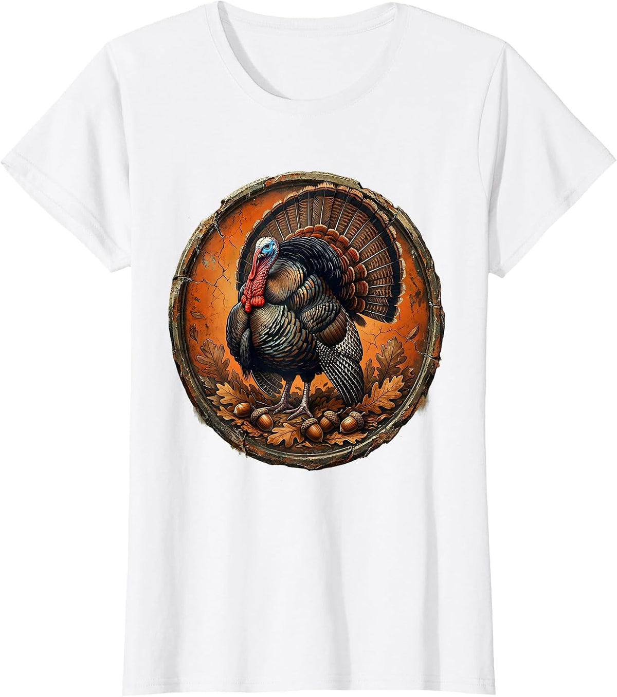 Women's Camo Turkey Strut Autumn Leaves Hunting Design T-Shirt - White