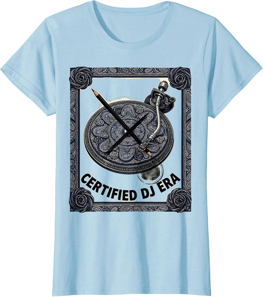 Women's Certified DJ Era Retro Hip-Hop Golden Era Music Fan T-Shirt - Baby Blue