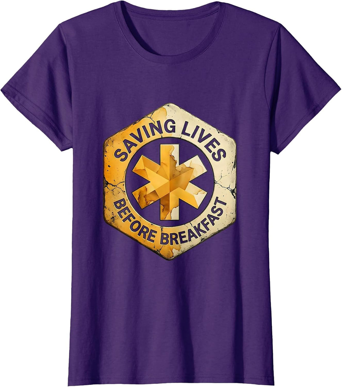 Women's Saving Lives Before Breakfast EMT Design T-Shirt - Purple