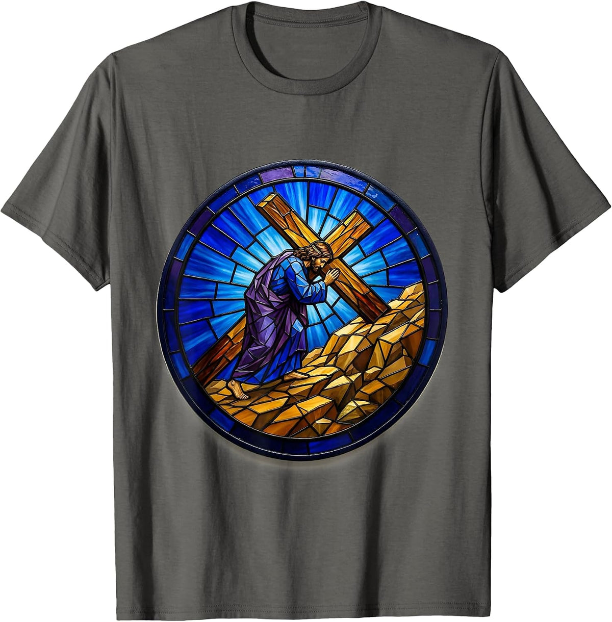 Men's Jesus Carrying the Cross Up the Hillside T-Shirt - Asphalt Grey
