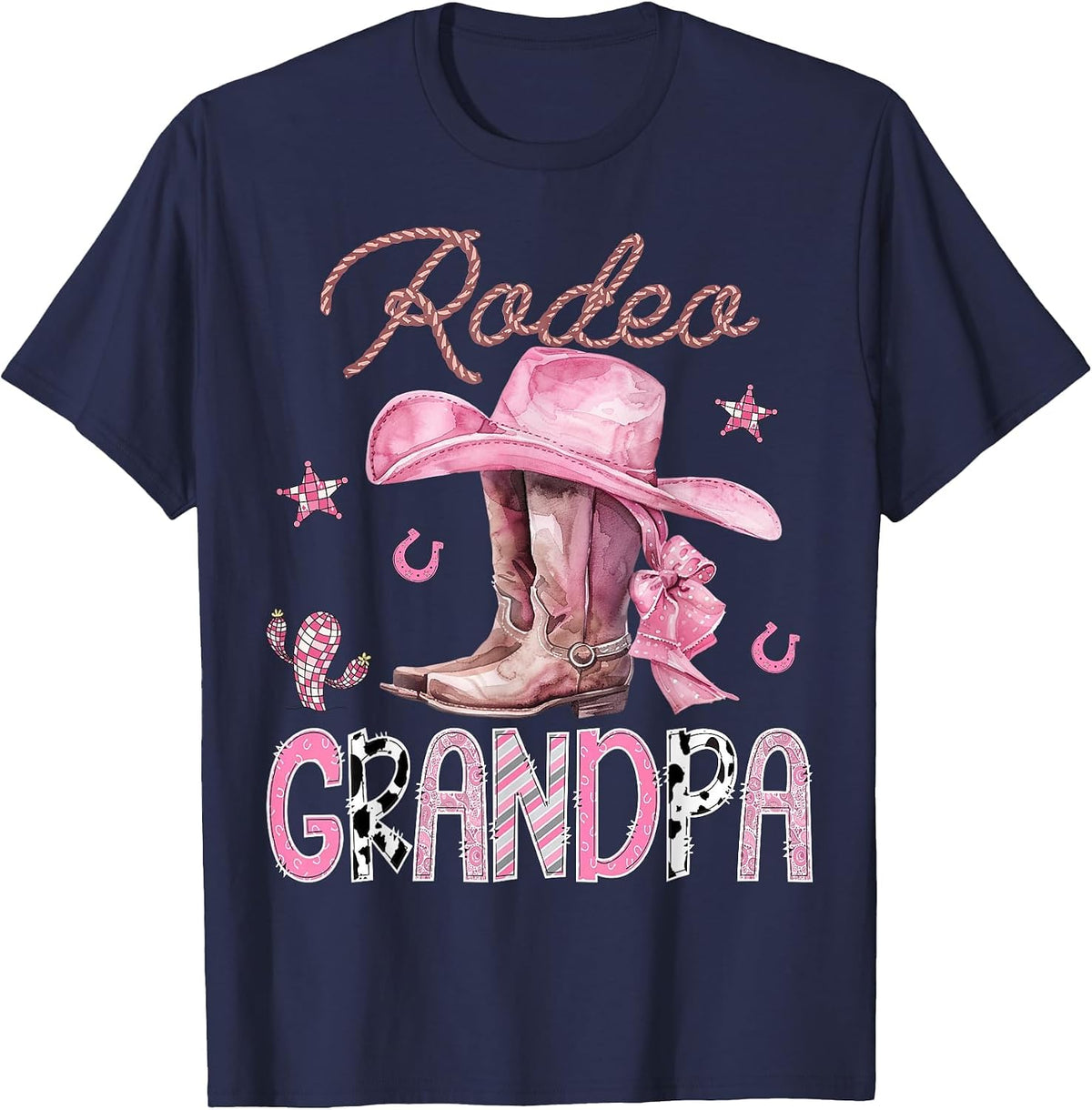 Rodeo Grandpa Pink Boots Coquette Cowgirl Birthday Party T-Shirt - Navy Blue