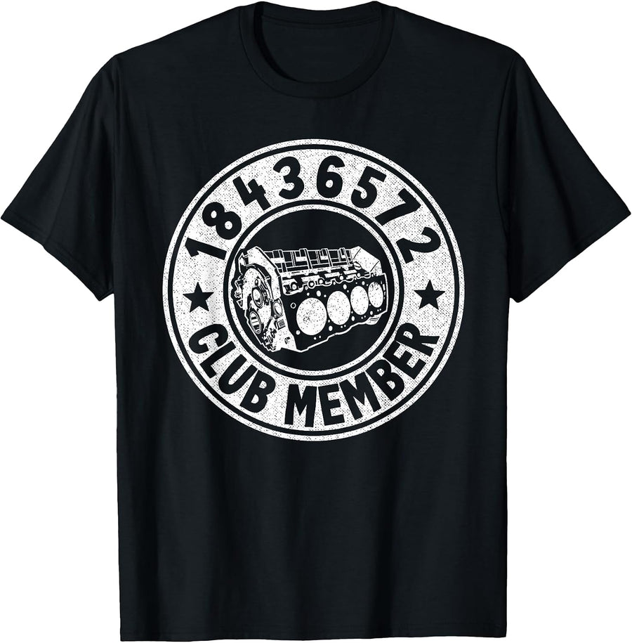 18436572 Club Member Firing Order Big Block Car Guy Garage T-Shirt, Men, Black, Small - As Pictured