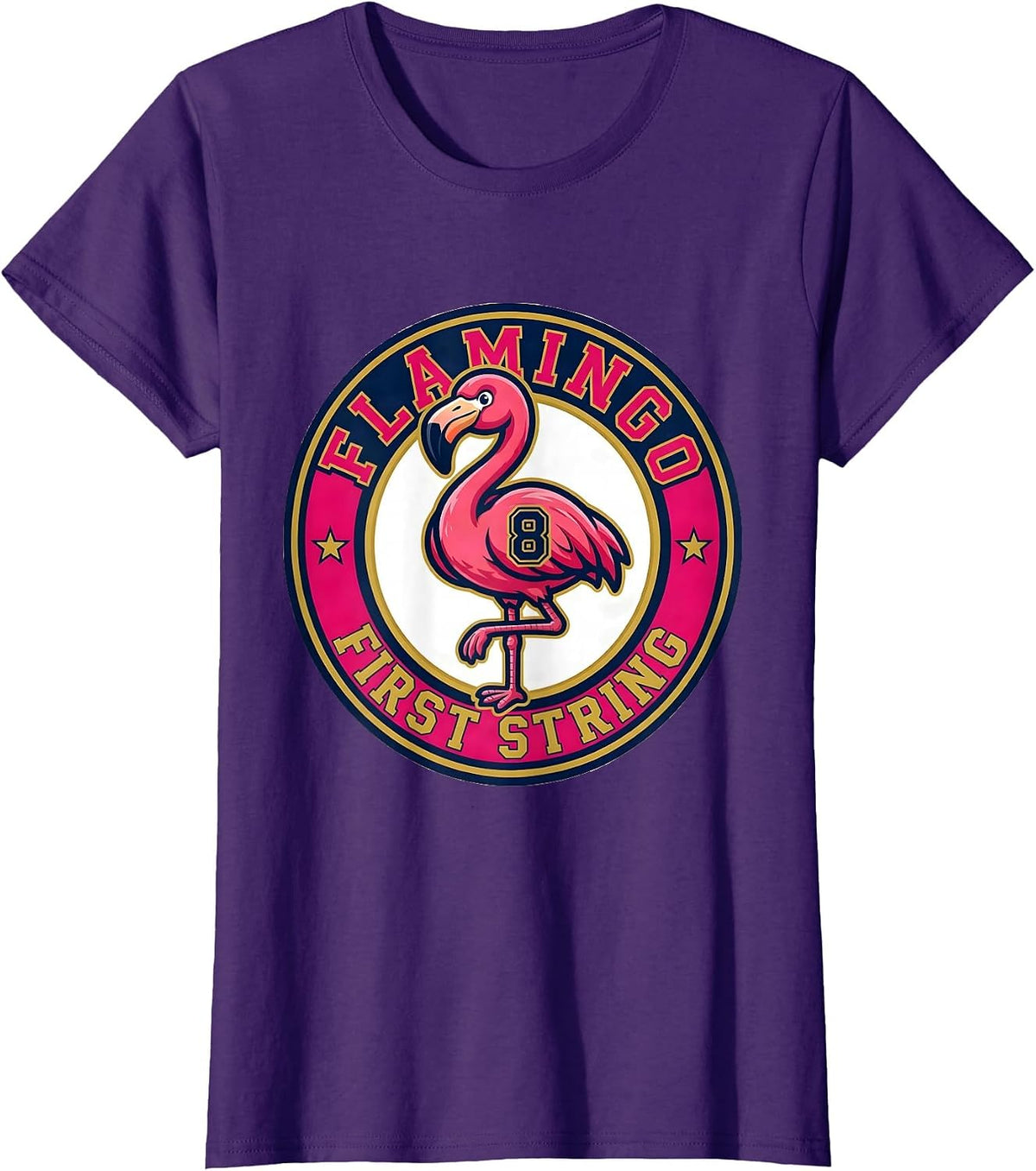 Women's Flamingo First String Sports Novelty Flamingo Lover Humor T-Shirt - Purple
