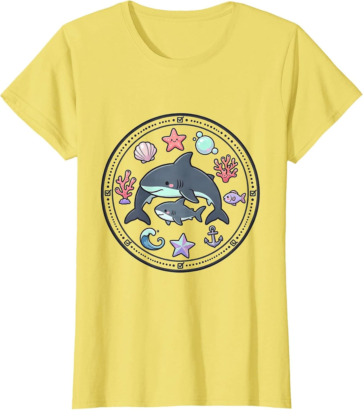 Mommy Shark Protecting Pup Silhouette Design T-Shirt - Lemon Yellow