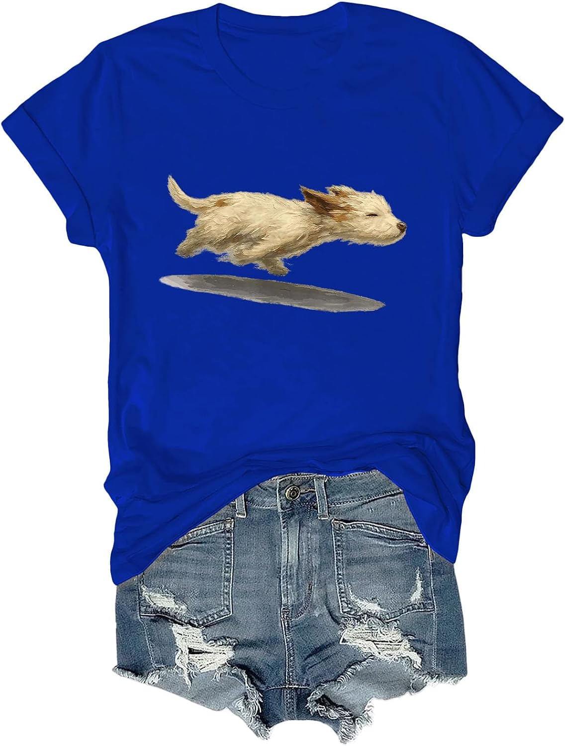 Cute Running Dog T-Shirt, West Highland White Terrier Tee Happy Running Puppy Shirt for Women Men - Crewneck Sapphire Blue