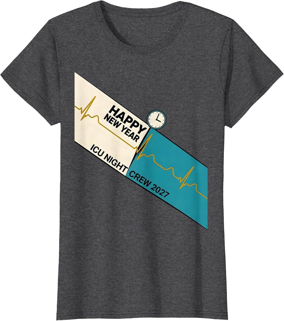 Women's Happy New Year, ICU Night Crew 2027 Midcentury Modern Nurse T-Shirt - Dark Heather Grey