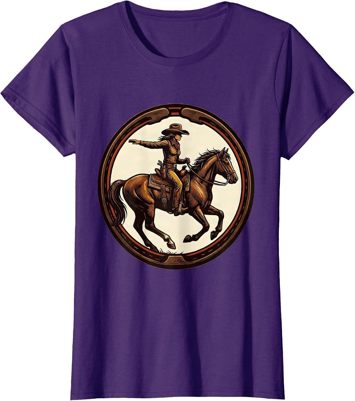 Women's Cowgirl Shooing Badge Western Rodeo Pride T-Shirt - Purple