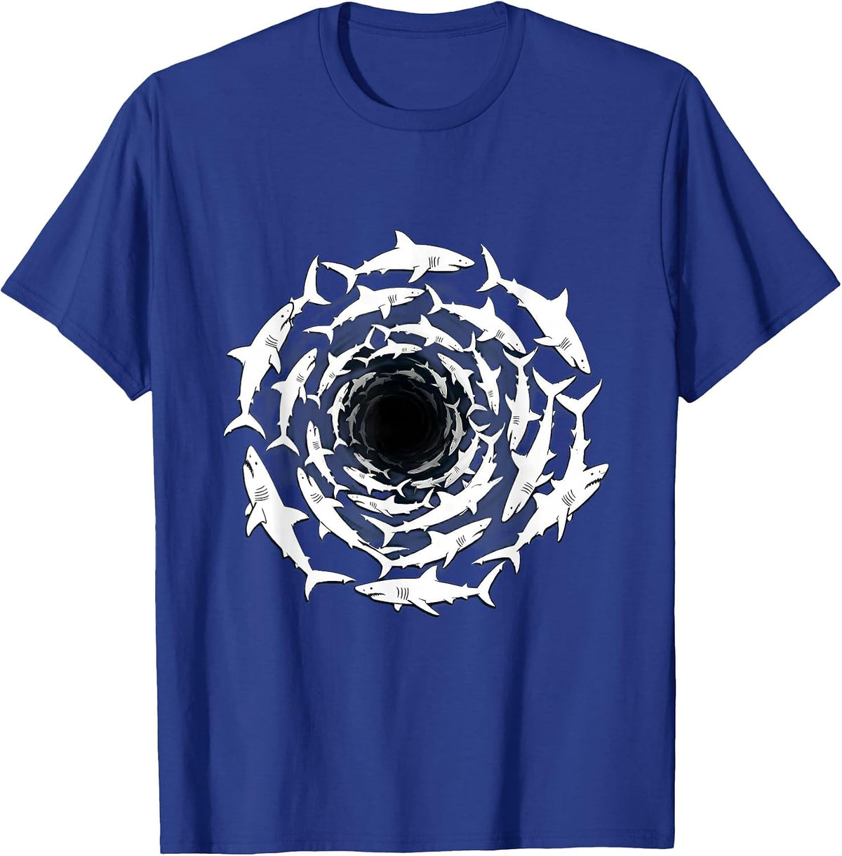 Shark Tornado Spiral School of Sharks Graphic T-Shirt - Royal Blue