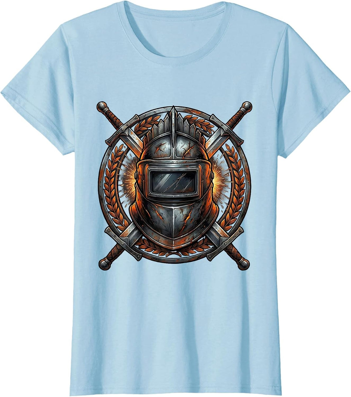 Welder Warrior Battle Helmet Graphic Tee T-Shirt - Baby Blue