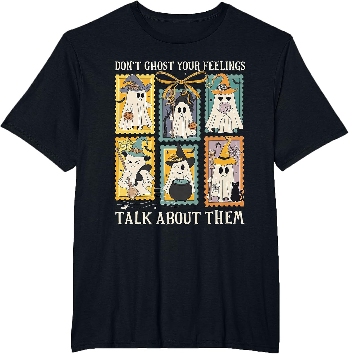Retro Halloween Mental Health Don't Ghost Your Feelings T-Shirt - Black