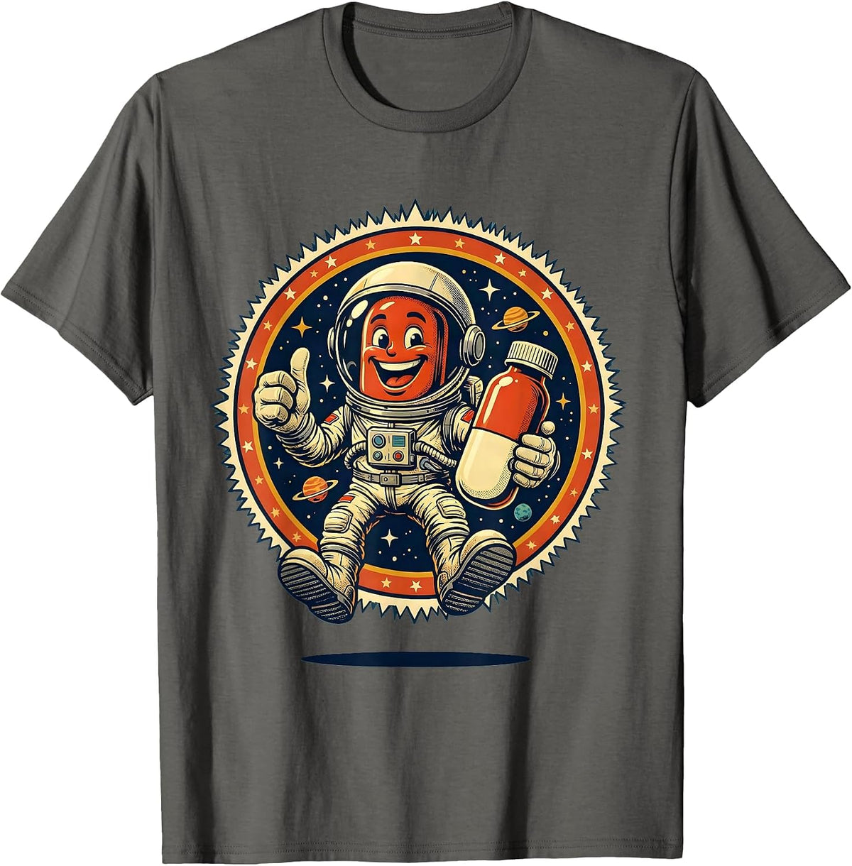 Pharmacy Technician Astronaut Space Pill Bottle T-Shirt - Asphalt Grey