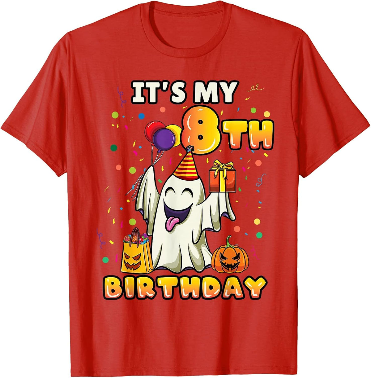 Its My 8th Birthday Ghost Halloween Kids T-Shirt - Red