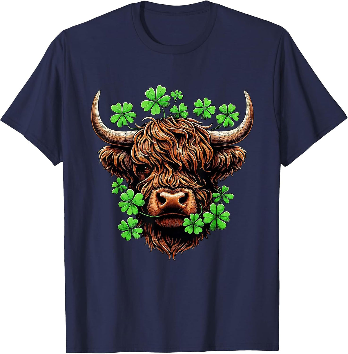 Highland Cow St Patricks Day Saint Pattys Highland Heifer T-Shirt - Navy Blue