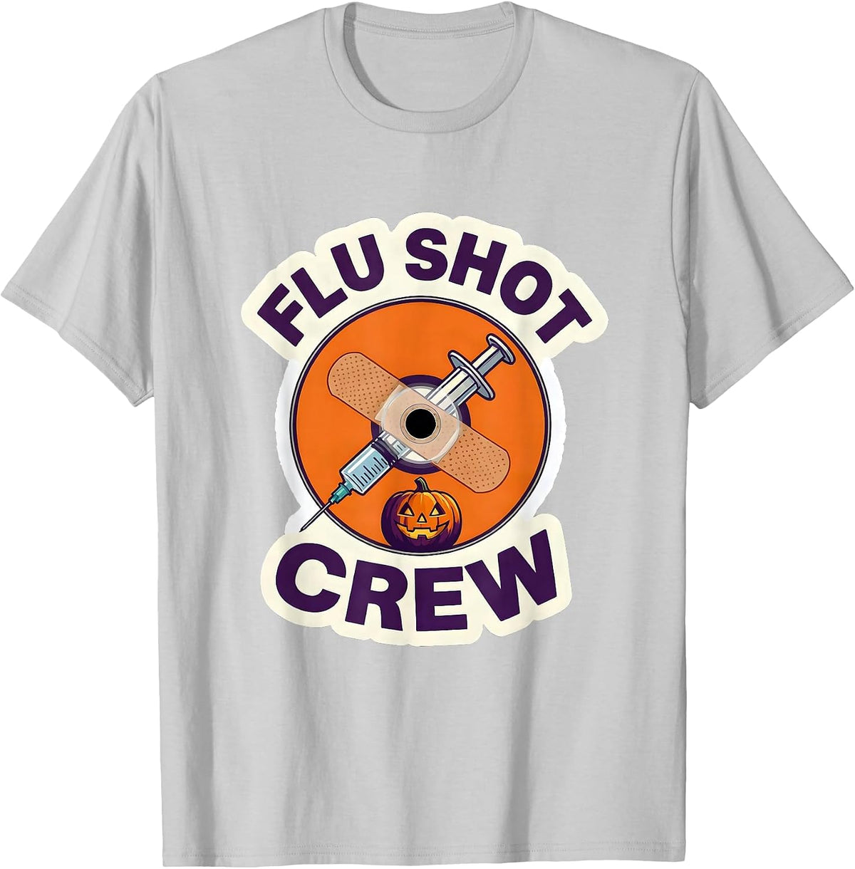 Men's Flu Shot Crew Jack-O'-Lantern Funny Halloween Nurse Humor T-Shirt - Silver Grey
