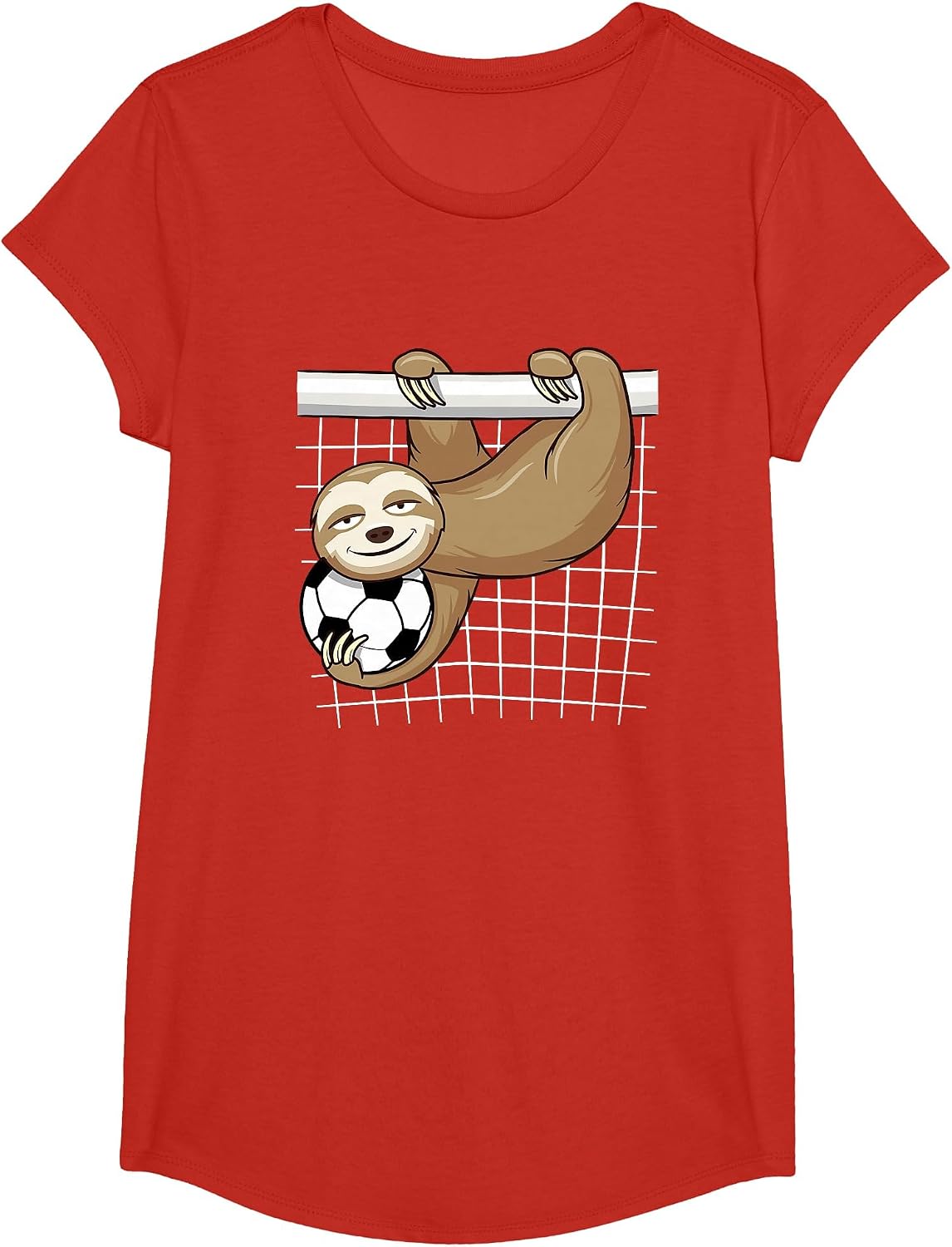 Funny Sloth Soccer Lover - Cute Goal Keeper Kids T-Shirt - Girls Red