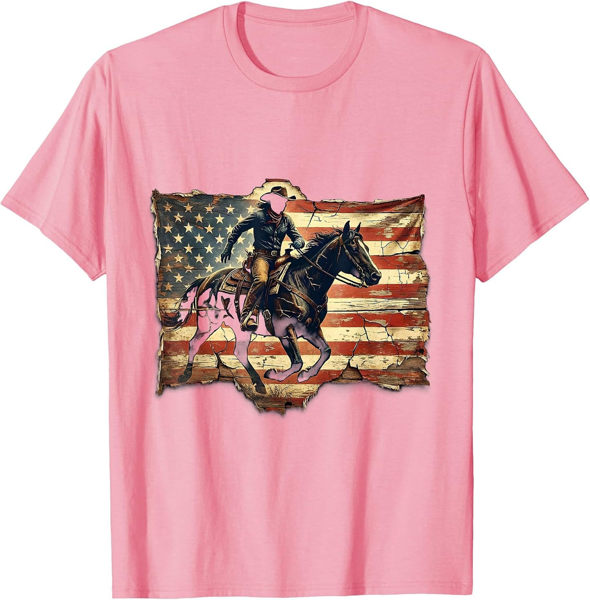 Men's Patriotic Cowgirl Riding Horse at Sunset T-Shirt - Pink