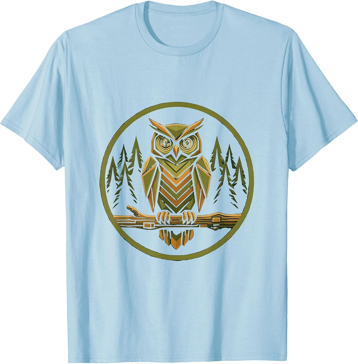 Men's Camo Owl Perched on Branch Graphic Design T-Shirt - Baby Blue