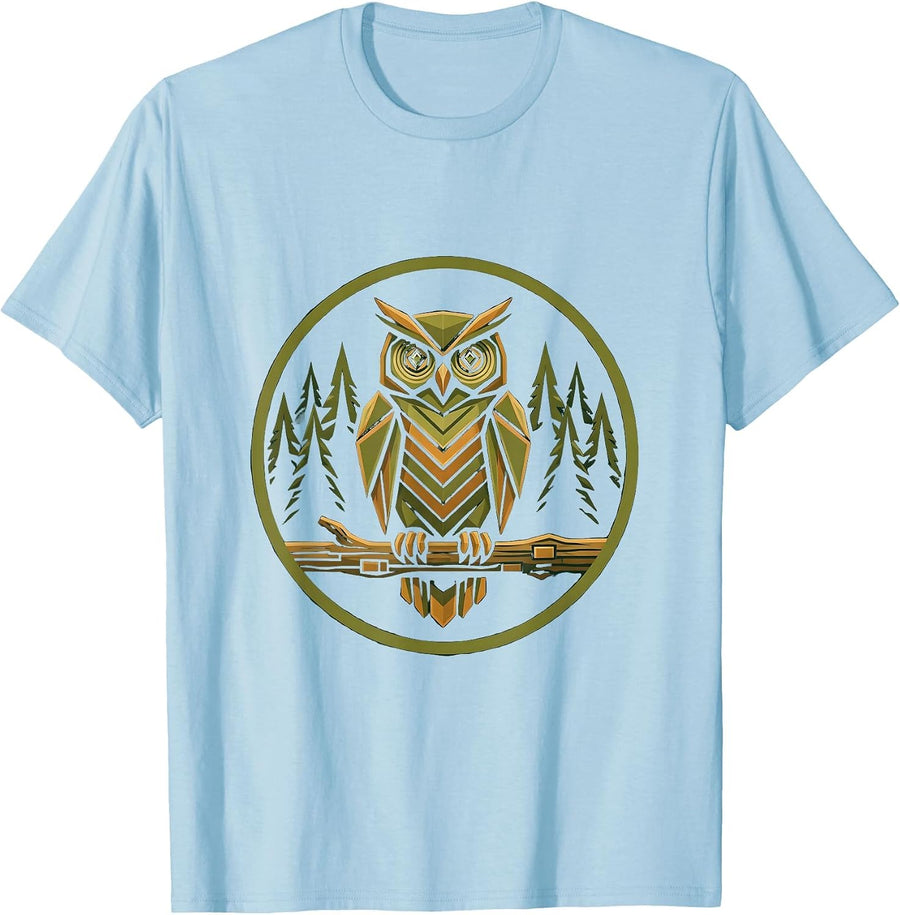 Men's Camo Owl Perched on Branch Graphic Design T-Shirt - Baby Blue