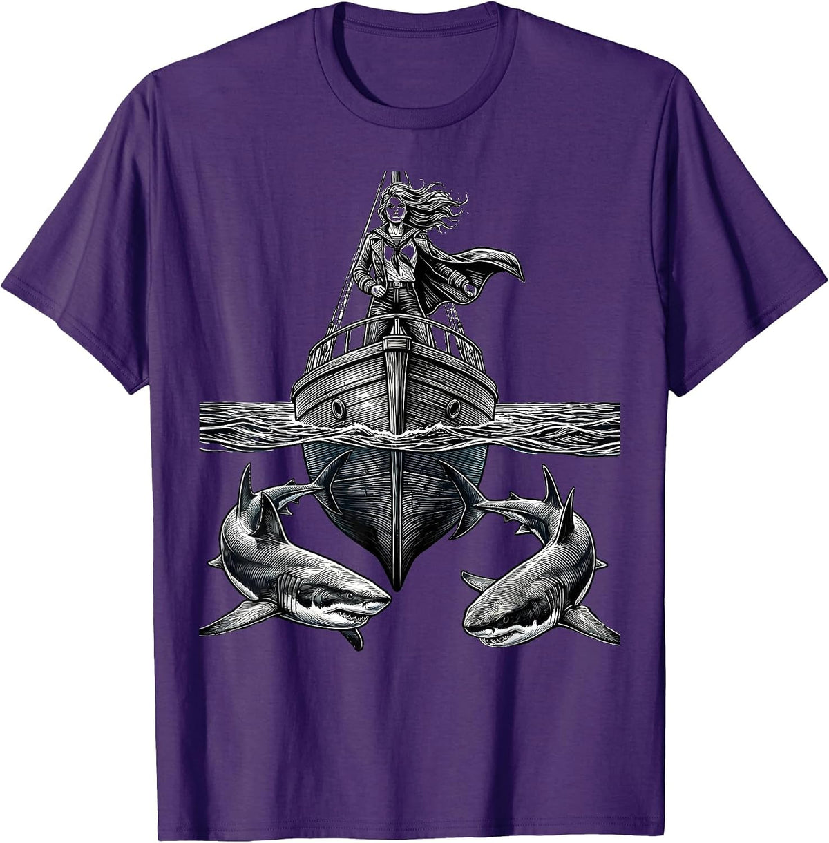 Sailor and Sharks Ocean Adventure Graphic T-Shirt - Purple