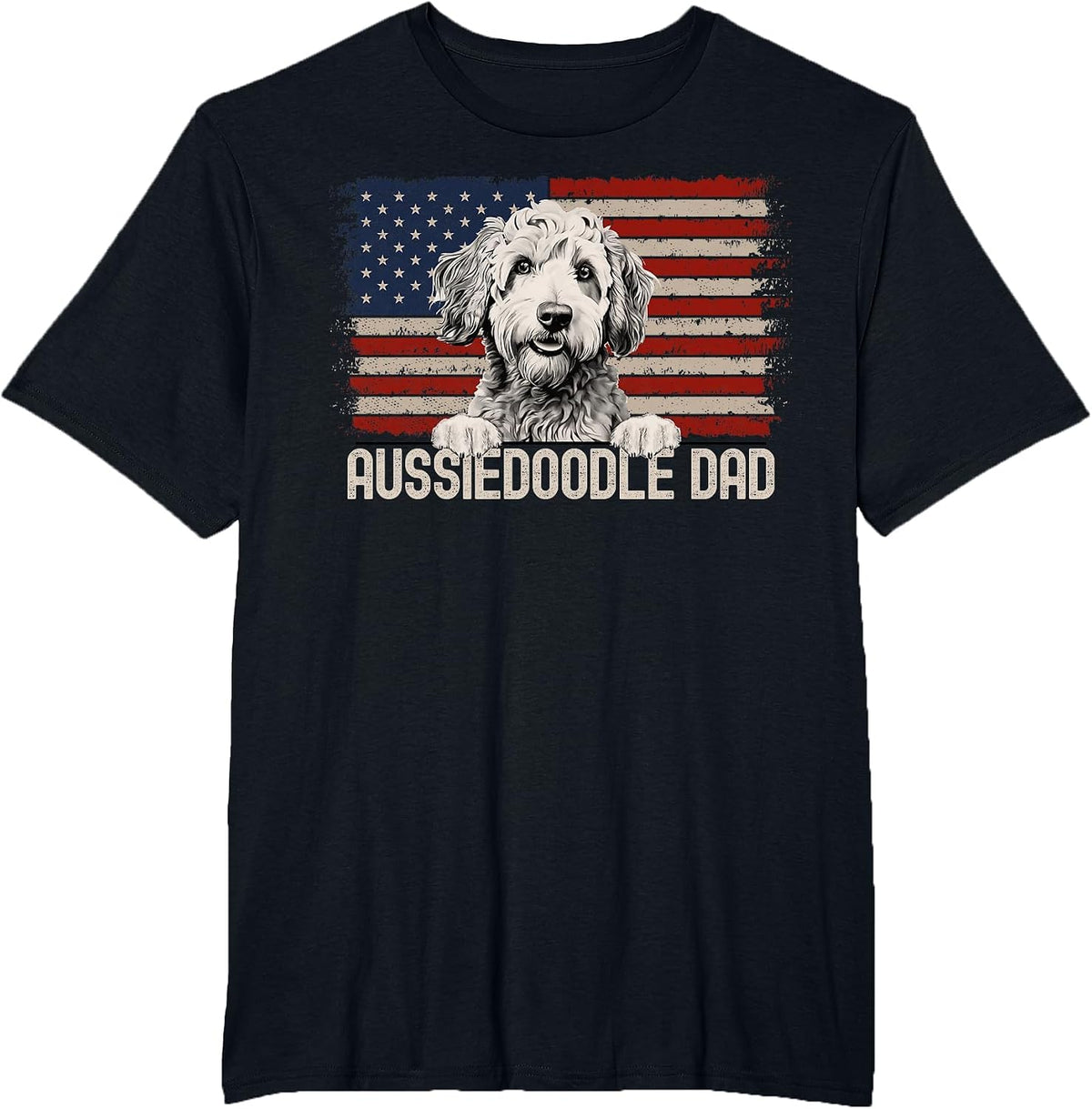 Best Dog Dad Ever American Flag - Aussiedoodle Dad T-Shirt - Black