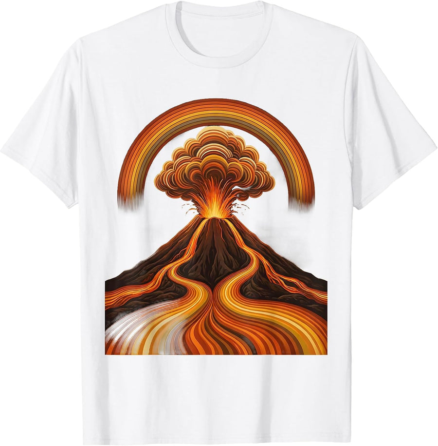Volcanic Eruption Lava Rivers Illustration T-Shirt - White