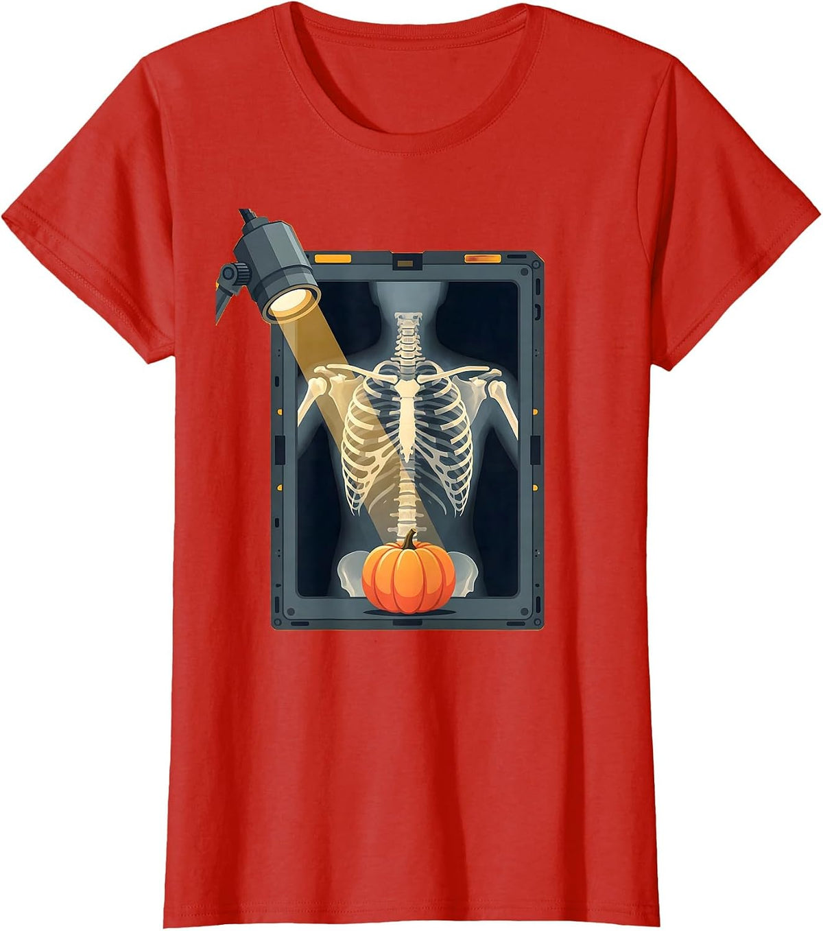 Radiant Bat X-Ray Tech Halloween Radiology Crew T-Shirt - Red