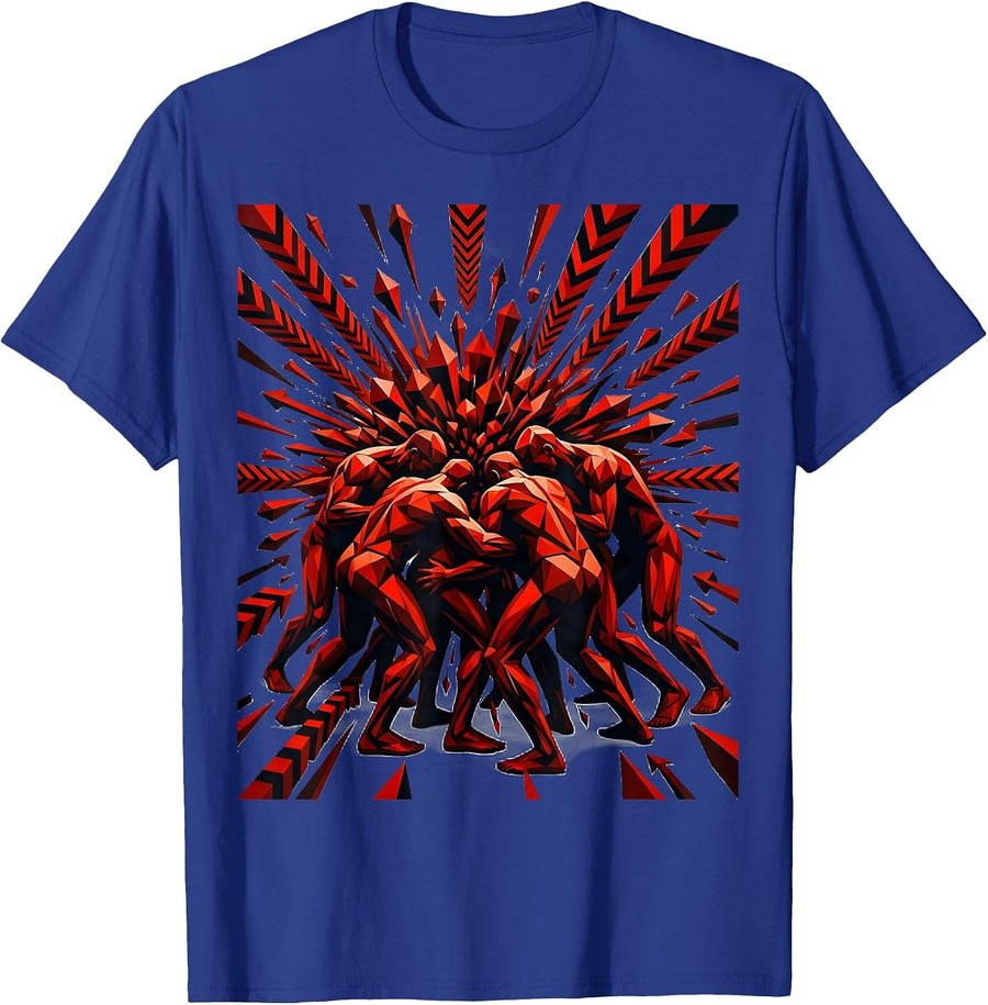 Rugby Scrum Collision Graphic Illustration T-Shirt - Royal Blue