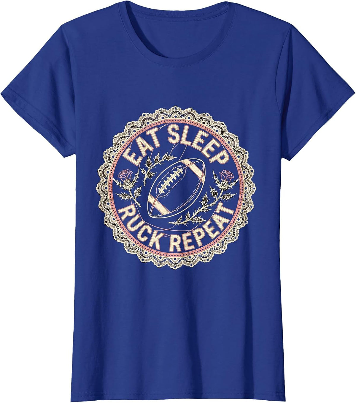 Women's Eat Sleep Ruck Repeat Rugby Graphic Design T-Shirt - Royal Blue