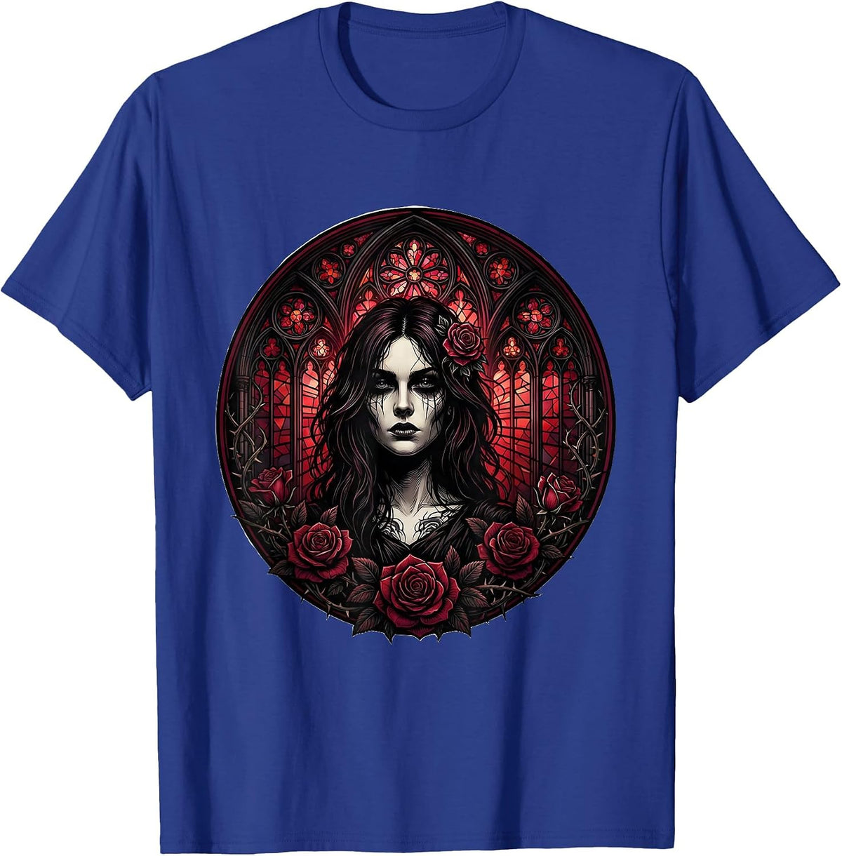 Goth Woman Stained Glass Window Illustration T-Shirt - Royal Blue