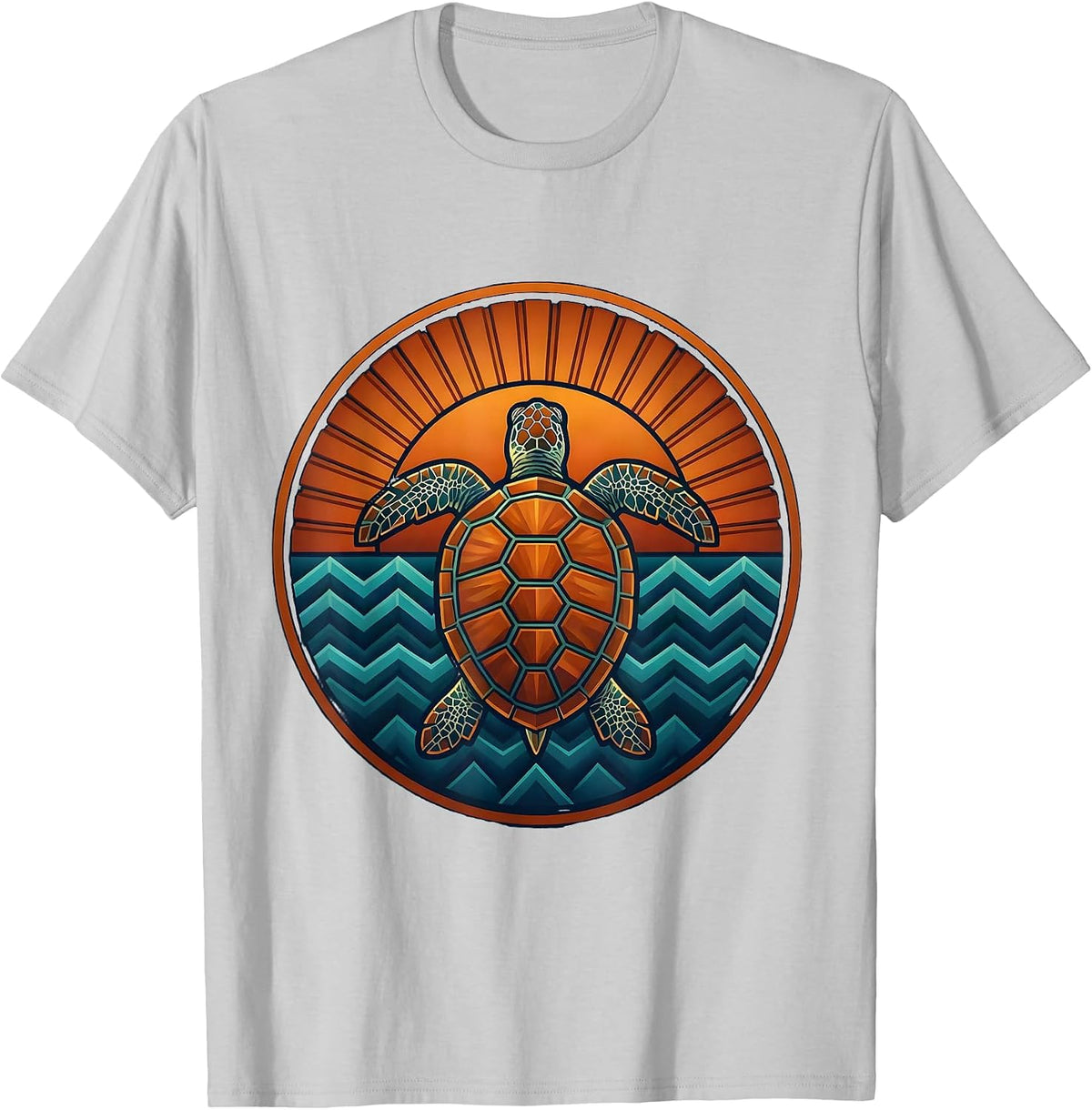Men's Turtle Floating on Calm Ocean at Sunset T-Shirt - Silver Grey