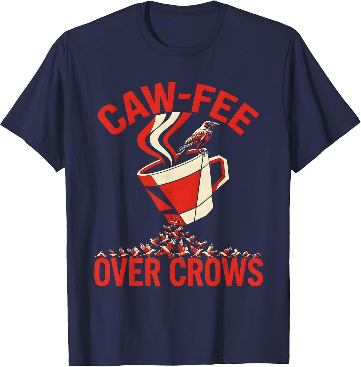 Caw-Fee Crow Coffee Lover Graphic Design T-Shirt - Navy Blue