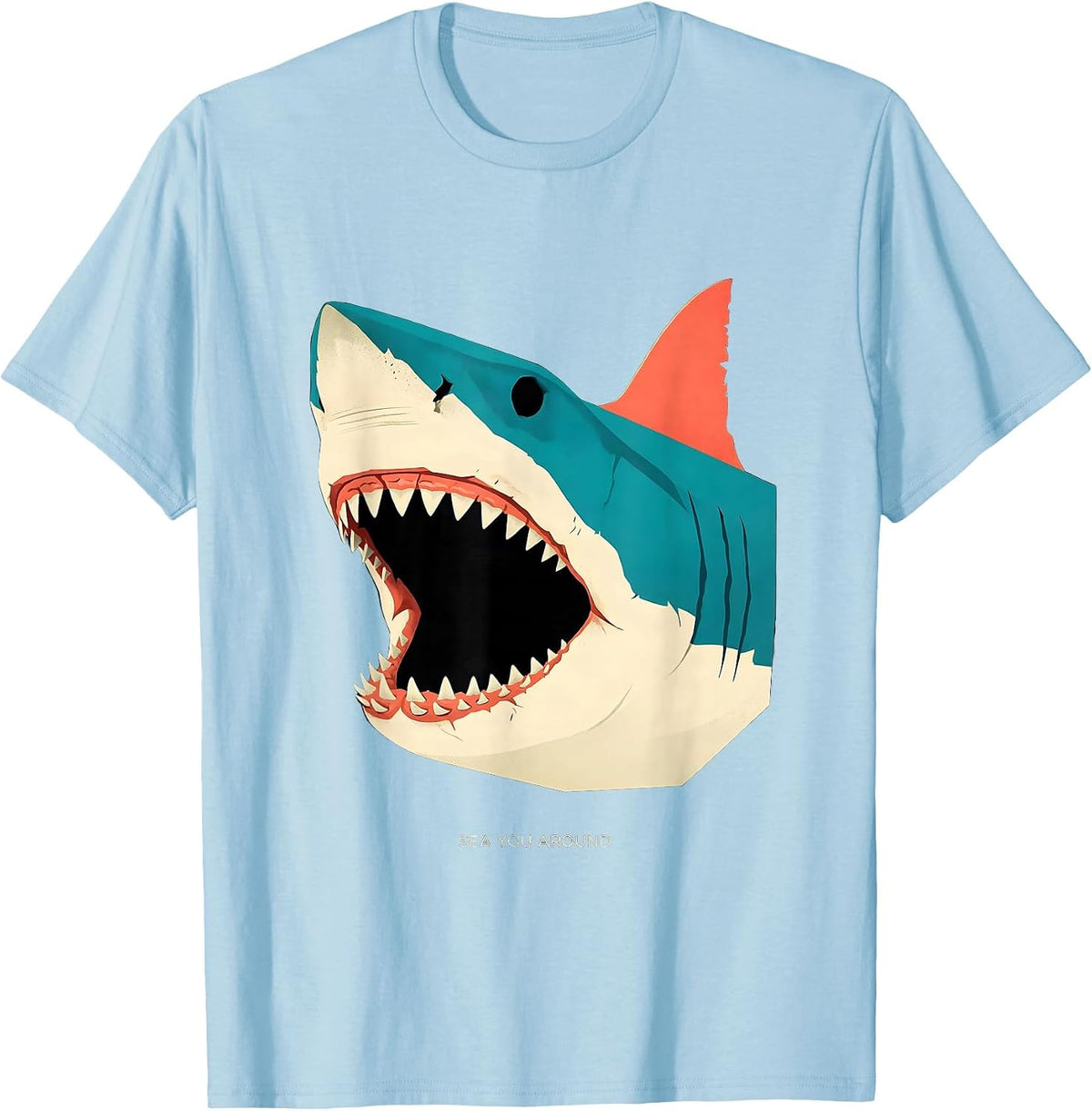 Men's Sea You Around Midcentury Modern Shark Head Novelty Humor T-Shirt - Baby Blue