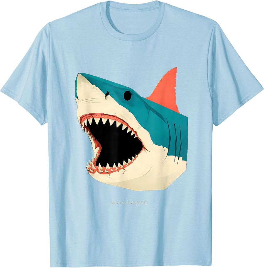 Men's Sea You Around Midcentury Modern Shark Head Novelty Humor T-Shirt - Baby Blue