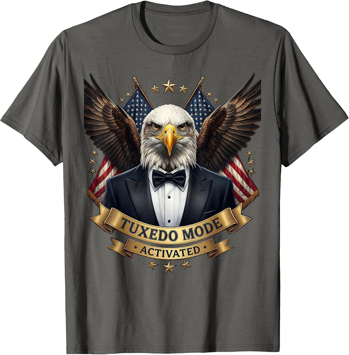 Tuxedo Mode Activated Formal Humor Design T-Shirt - Asphalt Grey