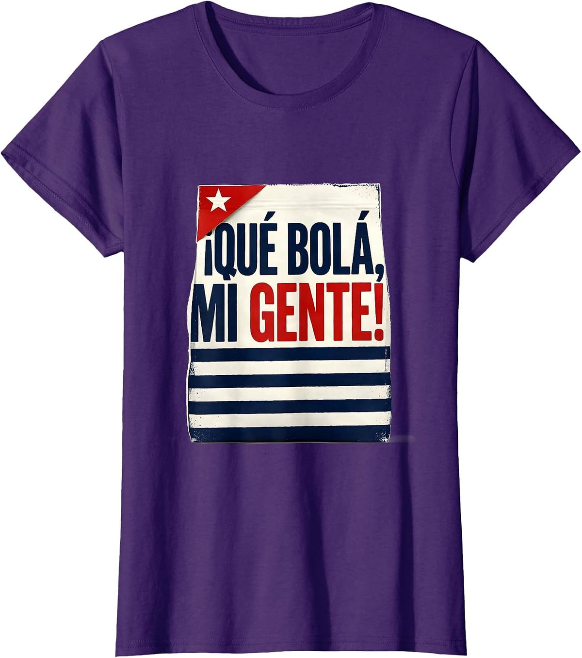 Women's ¡Qué Bolá, Mi Gente! Cuban Heritage Flag Humor Food Pride T-Shirt - Purple