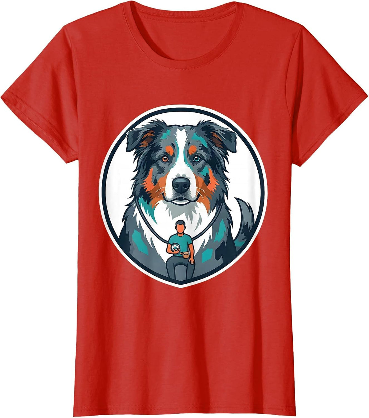 Blue-Merle Aussie Shield Dog Mom Dad Humor Gift T-Shirt - Red