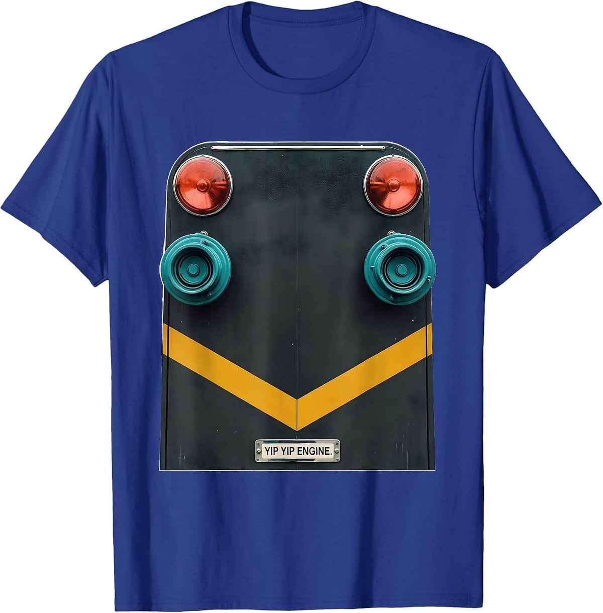 Men's Yip Yip Engine Midcentury Modern Firefighter Humor Tribute T-Shirt - Royal Blue