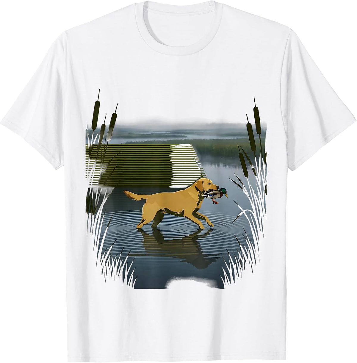 Men's Camo Duck Hunt Retriever Dog Graphic Tee T-Shirt - White