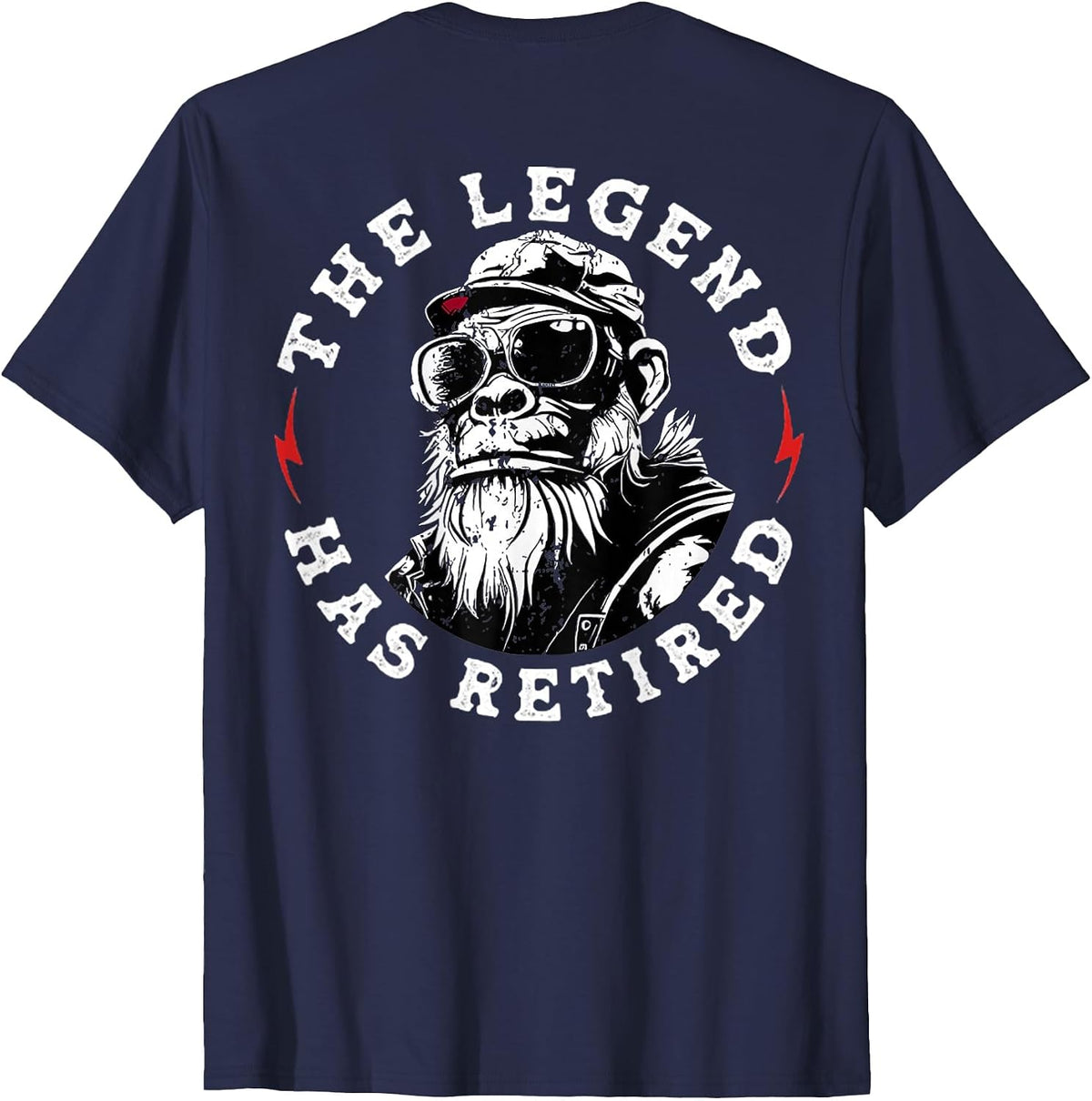 Funny Monkey Retirement The Legend Has Retired (On Back) T-Shirt - Navy Blue