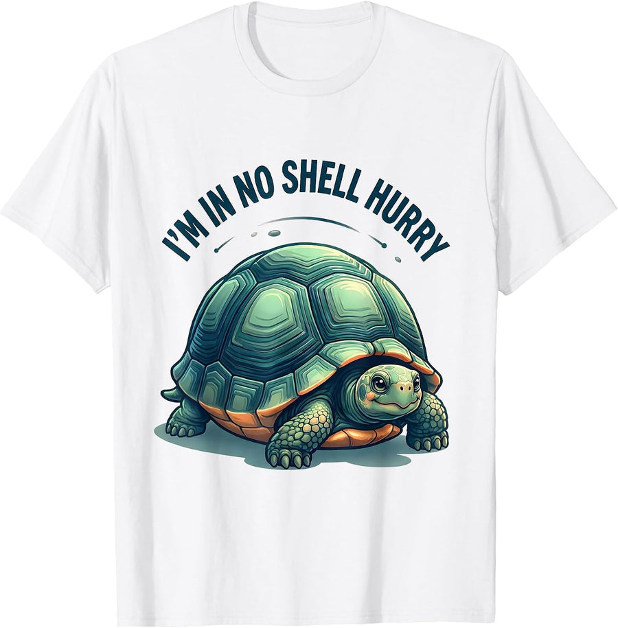 I’m In No Shell Hurry Cute Kawaii Tortoise Lover Humor T-Shirt - White