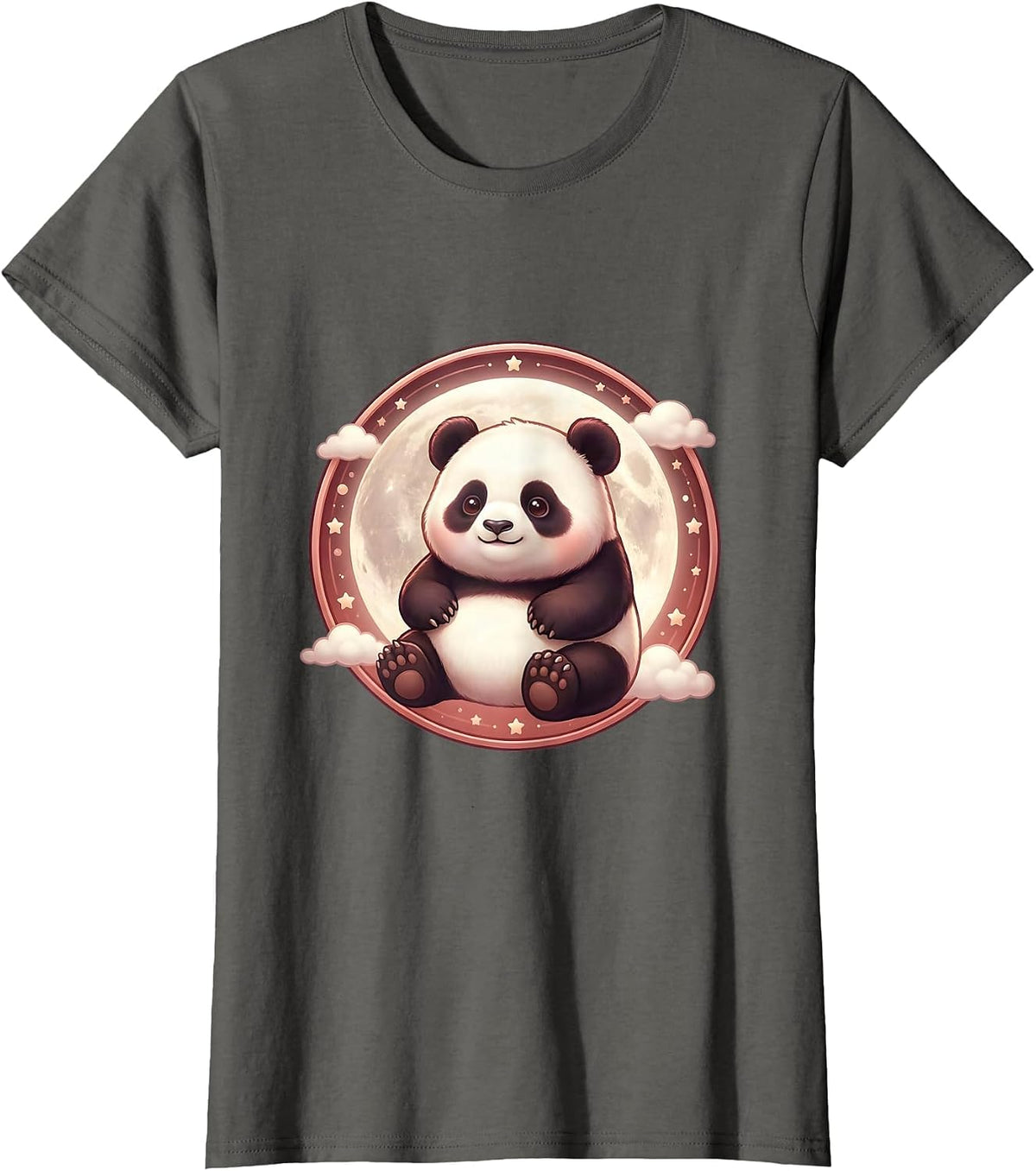 Women's Panda Silhouette Red Moon Graphic Design T-Shirt - Asphalt Grey
