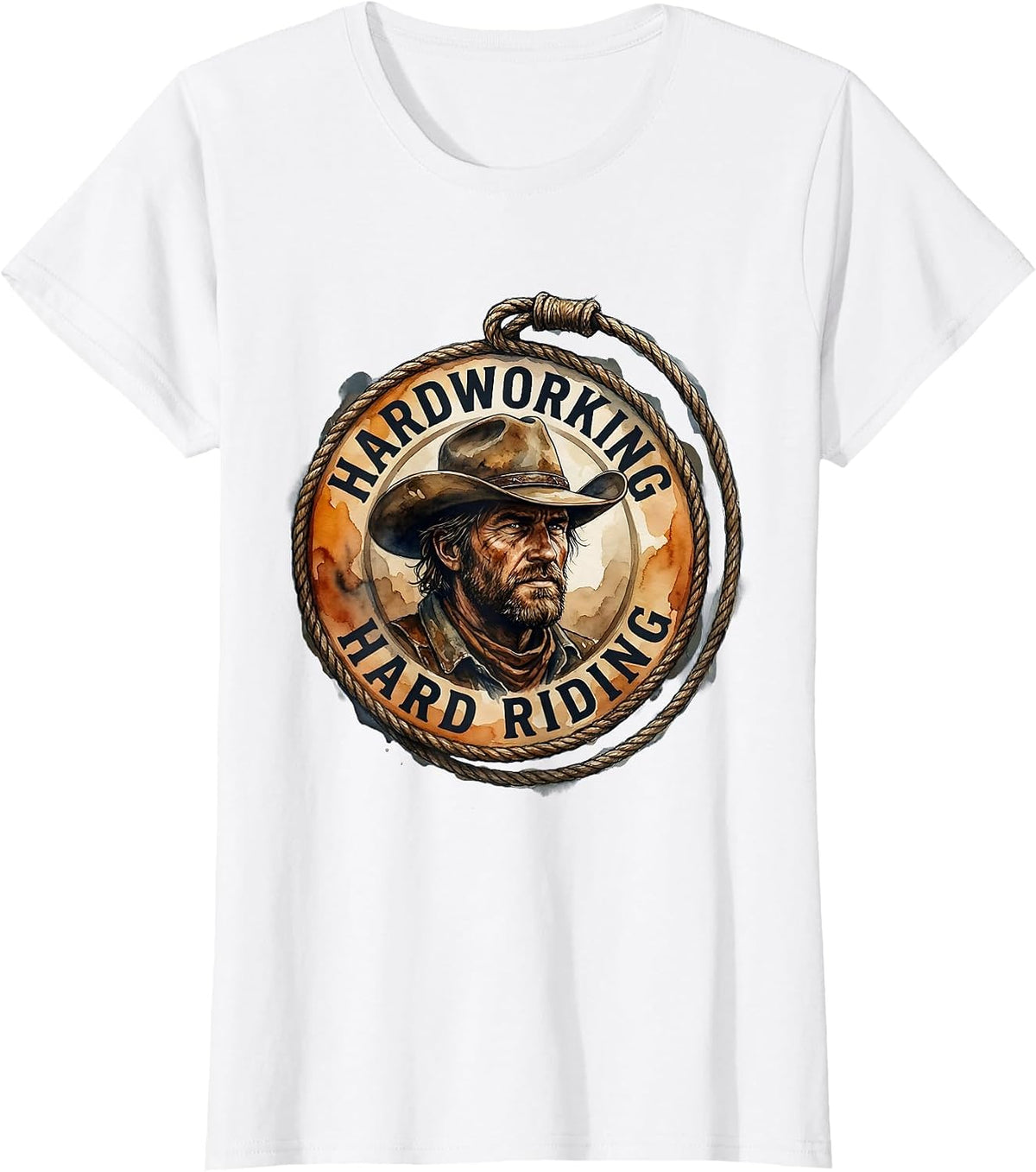 Hardworking Hard Riding Cowboy Graphic Design T-Shirt - White